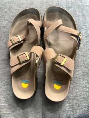 Maui Island Tan Double Buckle Slide Sandals
